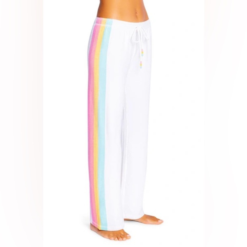 PJ Salvage Lounge Pants with Rainbow Stripe - Size Small - Colour Oatmeal 🤍 🌈
